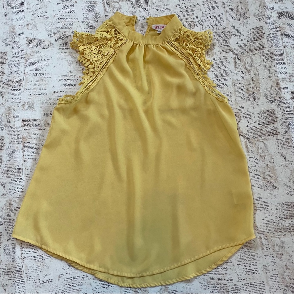 A’Gaci  yellow lace sleeveless top